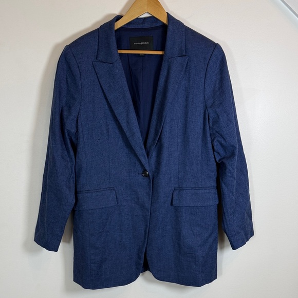 Banana Republic Linen Blend Blue Single Button Blazer - Picture 4 of 15
